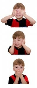 Child covering eyes, then ears, then mouth