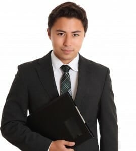 Young man in a business suit.