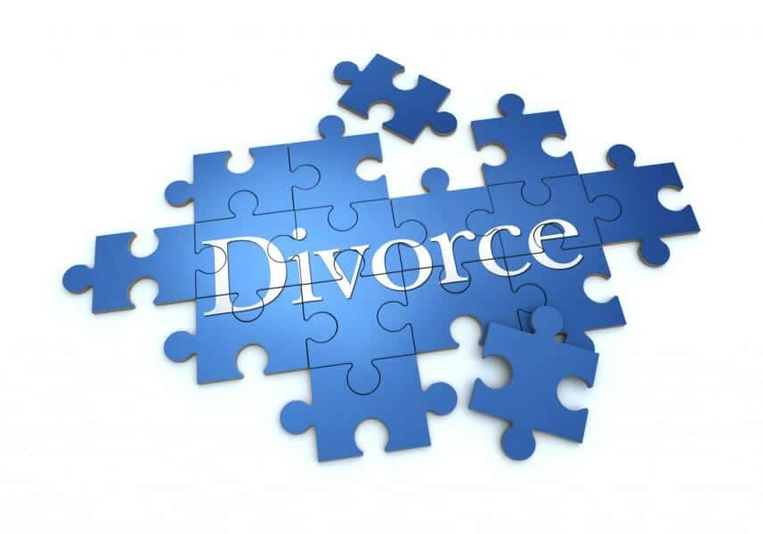 Blue puzzle pieces with the word "Divorce" on them.