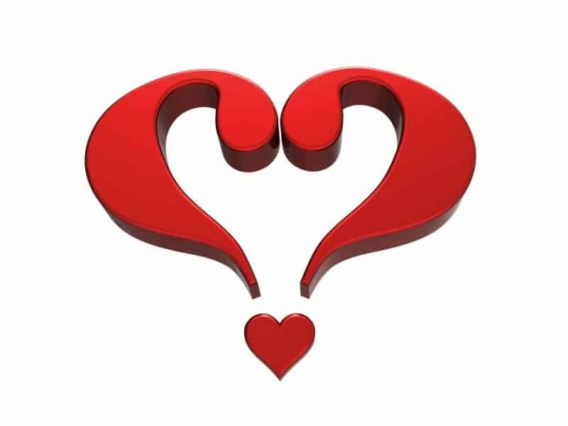Two red question marks forming a heart.