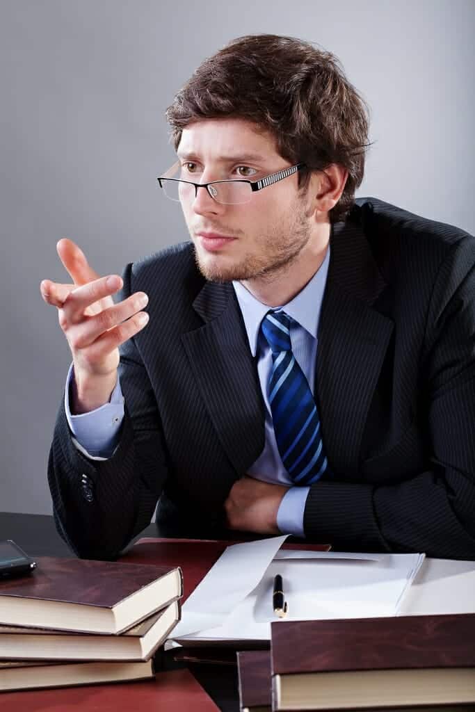 Lawyer advising client.