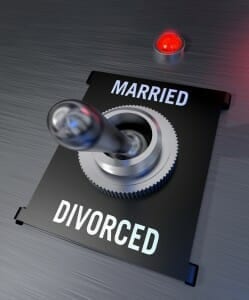 Married and divorced switch with red light illuminated above it.