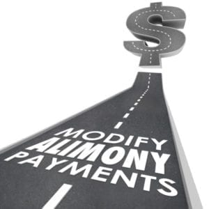 "Modify Alimony Payments" written on a road that leads to a dollar sign.