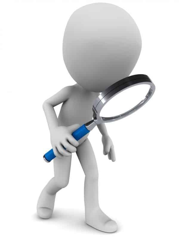 Figure with magnifying glass searching for child support payments.