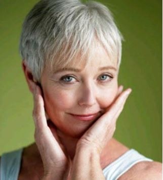 Beautiful woman with short, grey hair.