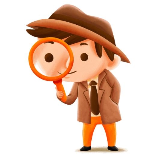 Cartoon investigator looking through a spy glass. Finding hidden assets in divorce.