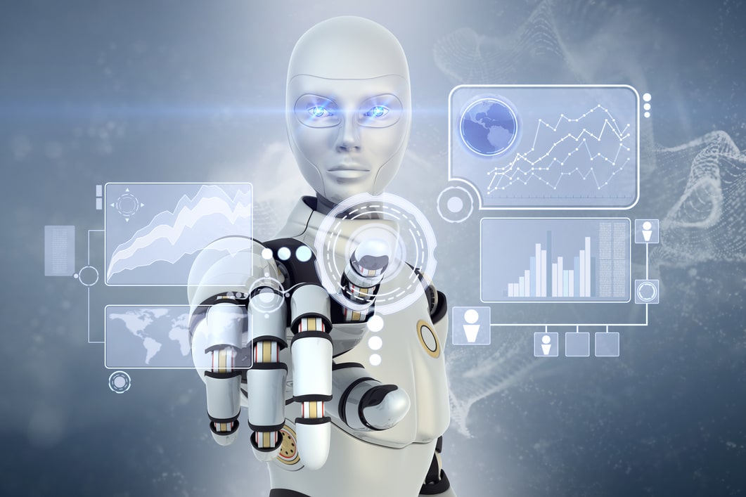 Robot working on a hologram. Symbolic of the issues with technology and divorce.