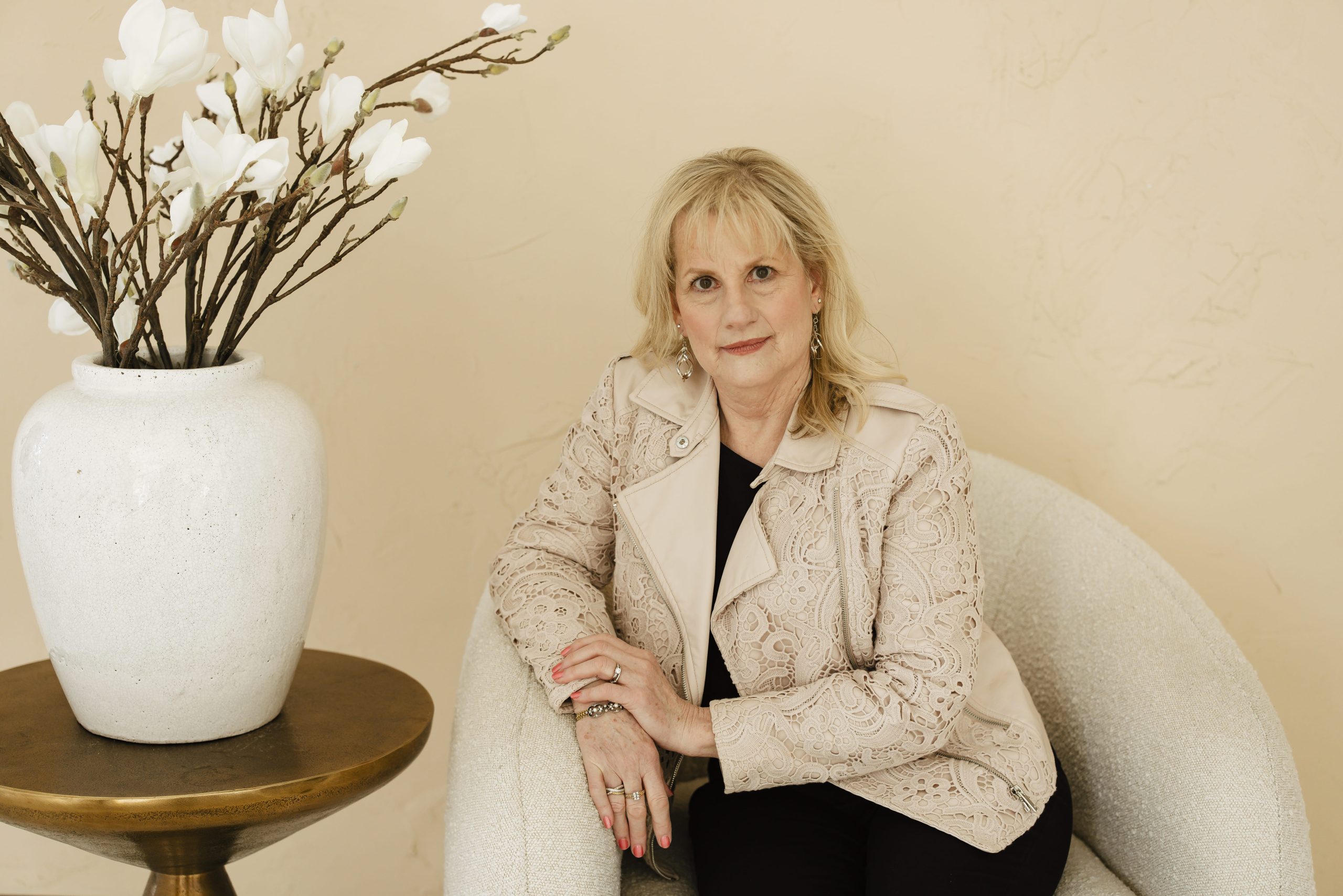 Serious picture of Karen Covy looking into the camera.